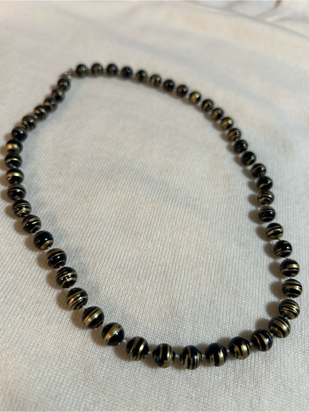 Black and Silver Striped Beaded Necklace